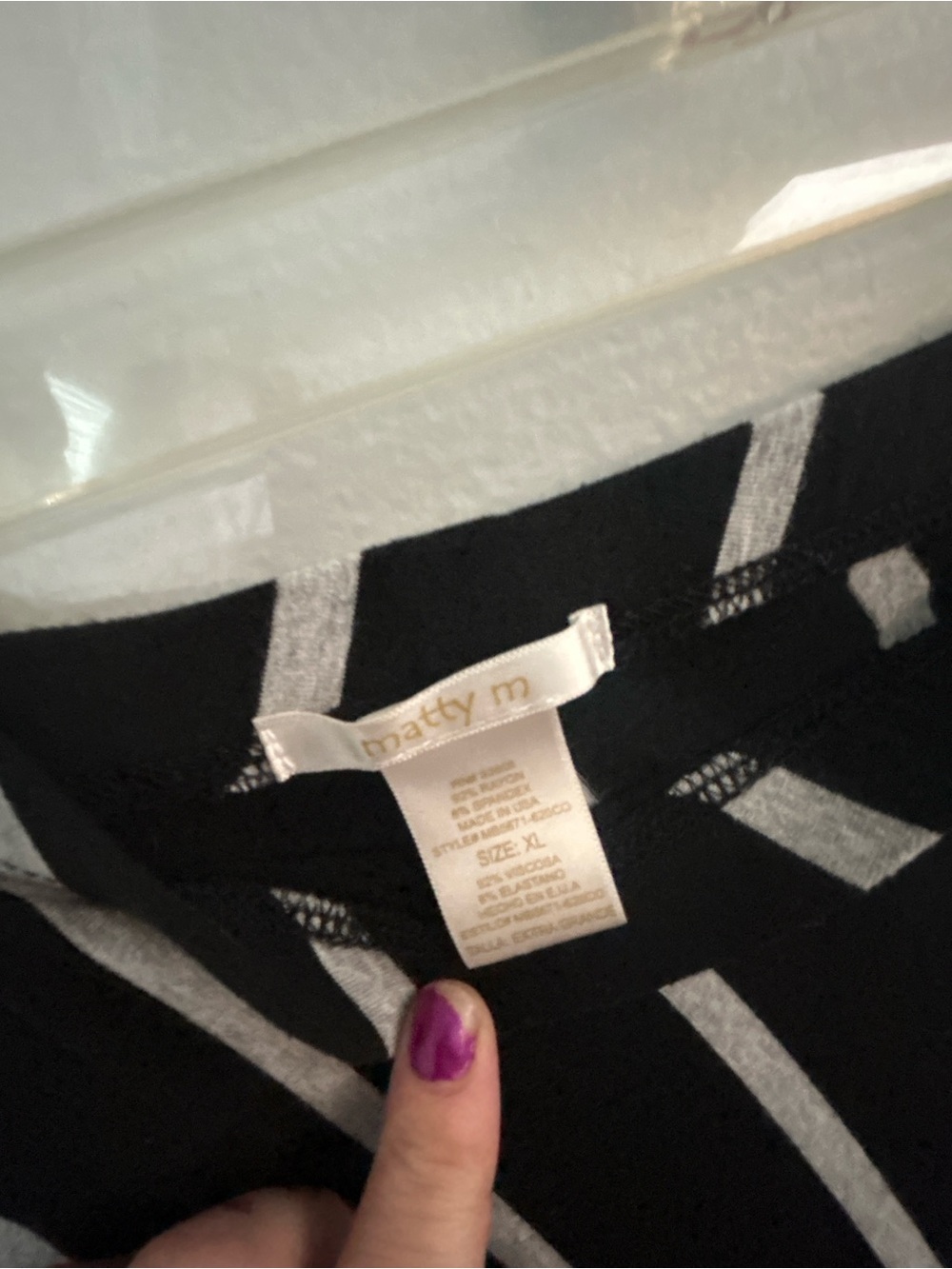 Matty M Black Sweater Top with Gray Geometric Stripes